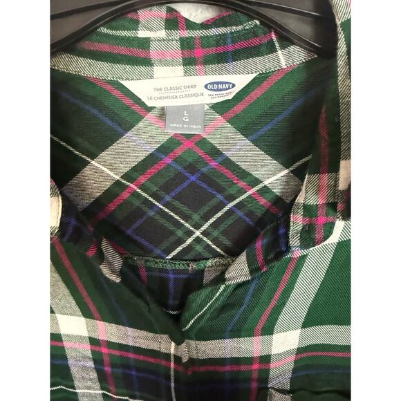 Old Navy the classic shirt Button up green pink plaid Size L - Picture 4 of 5